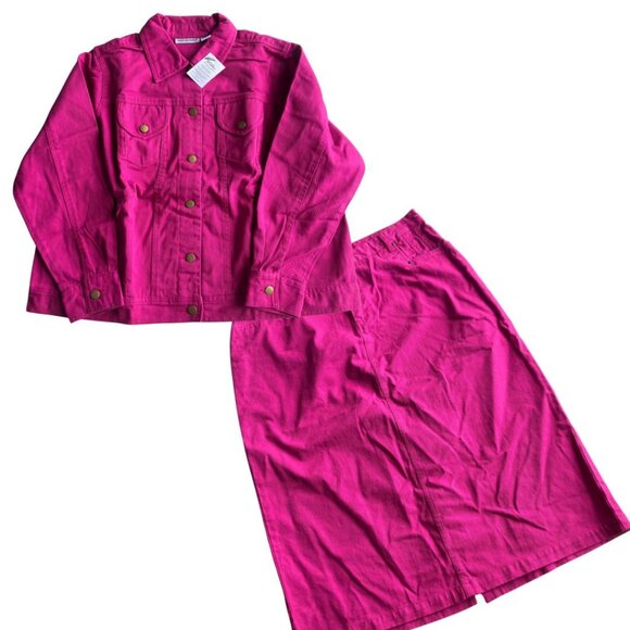NWT Jessica London Pink Denim Jacket + Midi Skirt Set 100% Cotton Size 16 - Picture 1 of 8